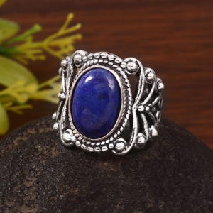 Handmade Lapis Lazuli Ring: 925 Sterling Silver Band, Boho Style