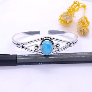 Handmade Larimar Bangle: 925 Sterling Silver Gemstone Cuff