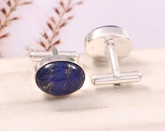 Handmade Lapis Lazuli Cufflinks, 925 Sterling Silver Gemstone Cufflinks