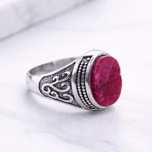 Indian Ruby Gemstone Men's Ring 925 Sterling Silver Bohemian Ring