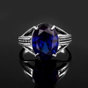 Handmade Blue Sapphire Ring: 925 Sterling Silver Statement Band