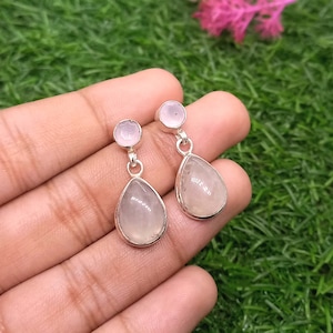 Handmade Rose Quartz 925 Sterling Silver Stud Earrings
