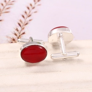 Red Cufflinks For Men, Red Coral Cuff Links, Best Man Gift, Gemstone Cufflinks For Dad, Halo Cufflinks, Father Of Bride, Gift for Men&#39;s