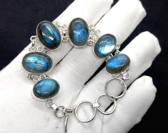 Handmade Labradorite Bracelet, 925 Sterling Silver Chain Bracelet, Bohemian Jewelry