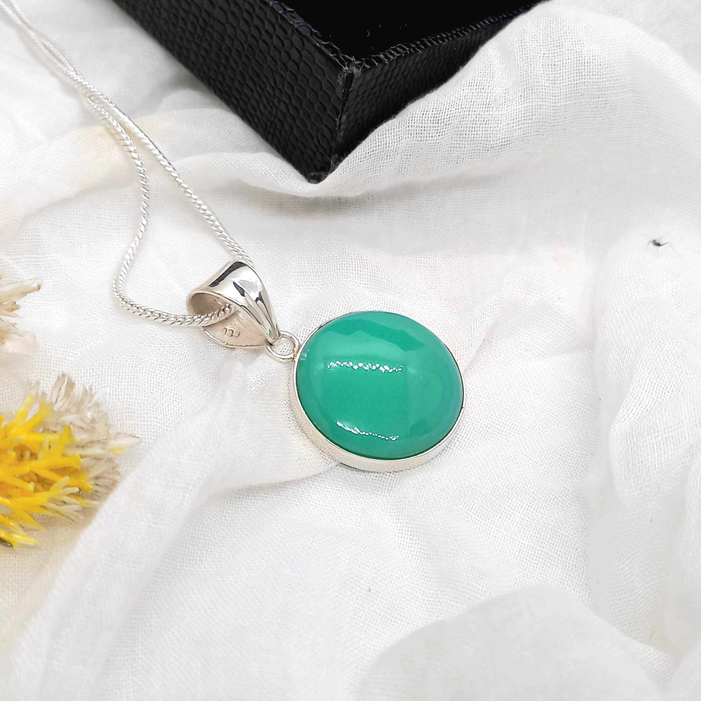 Pendentif Fait Main En Argent 925 Avec Chrysoprase Naturelle Verte - Longueur 1,75 Pouces, Pièce Unique