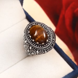 Handmade Tiger&#39;s Eye Ring: 925 Sterling Silver Vintage Jewelry
