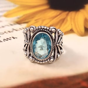 Handmade Blue Topaz Ring: 925 Sterling Silver Band Ring Gift