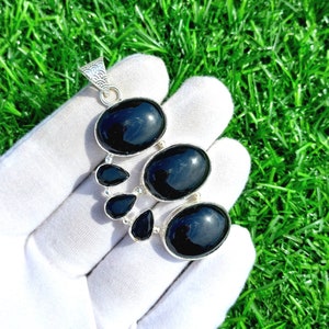 Handmade Black Onyx 925 Sterling Silver Pendant Necklace