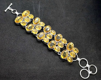 Handmade Citrine Gemstone Bracelet, 925 Sterling Silver Link Bracelet