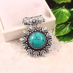 Handmade Turquoise Flower Pendant Necklace: Sterling Silver Gemstone