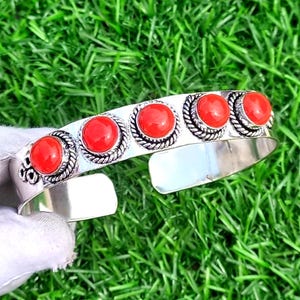Red Coral Bracelet, Silver Bracelet,Natural Gemstone Handmade Bracelet,  Statement Bracelet,Occasion gift made by Ujjaljewelsstore