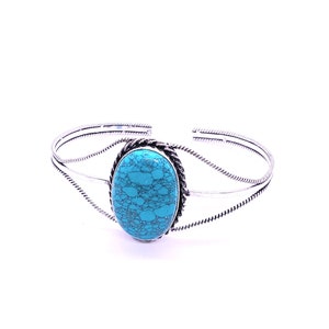 Turquoise Bangle: Handmade 925 Sterling Silver Cuff Bracelet