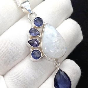 Pendentif pierre de lune arc-en-ciel : collier en argent sterling 925 avec pierres précieuses