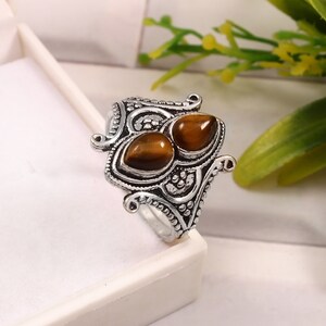 Handmade Tiger&#39;s Eye 925 Sterling Silver Ring: Vintage Style