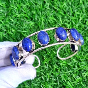 Lapis Lazuli Sterling Silver Bangle: Adjustable Gemstone Bracelet