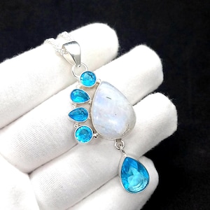 Rainbow Moonstone Pendant, 925 Sterling Silver Pendant, Gemstone Moonstone Necklace, Handmade Pendant, Gift For Her, Women&#39;s Jewelry