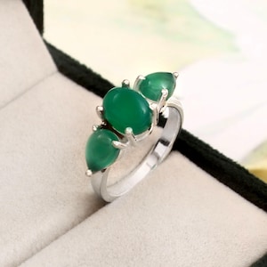 Pear Green Onyx Ring: Handmade 925 Sterling Silver Gemstone
