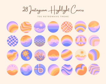 Retro Instagram Highlight Covers | 70s Retro Rainbow Set of 28 Digital Download | Groovy Colourful IG Highlight Covers | Social Media Icons