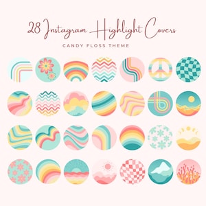 Colorful Cute Instagram Highlight Covers | Pastel Rainbow Set of 28 Digital Download | Pink IG Highlight Covers | Social Media Icons