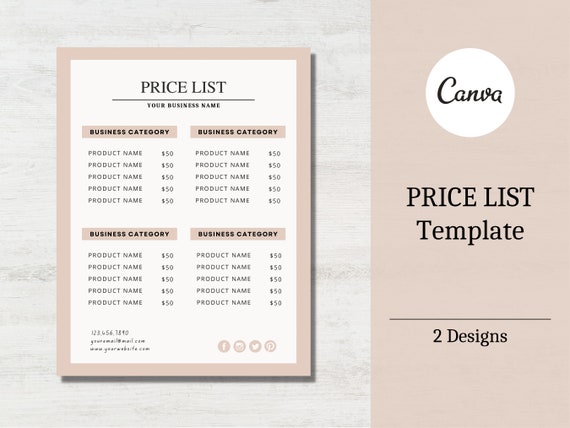 Price List Template Printable Price Sheet Price Sheet - Etsy