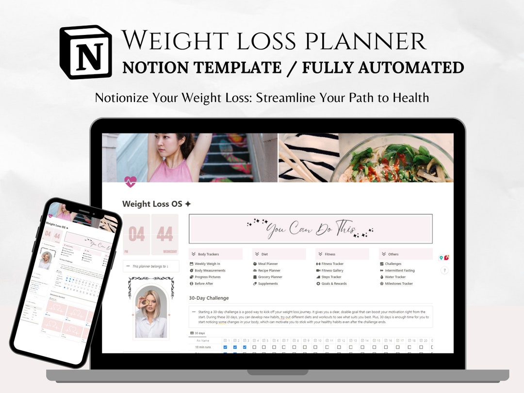 Weight Loss Tracker Notion Template, Weight Tracker, Calorie Tracker Meal Planner Journal ...