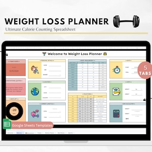Weight Loss Tracker Spreadsheet for Google Sheets, Weight Loss Planner, Daily Weekly Weigh-in Chart, Body Measurement Log, BMI tracker