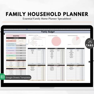 Family Planner Google Sheets, Family Calendar Chore Chart, Family Chore List Household Planner, Family Budget Spreadsheet, Family Management