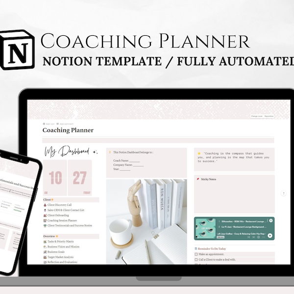 Notion Template Coaching Planner, Notion Planner for Coaches, Notion Coaching Organizer, All-in-One Notion Coach's Toolkit, Coaching Program