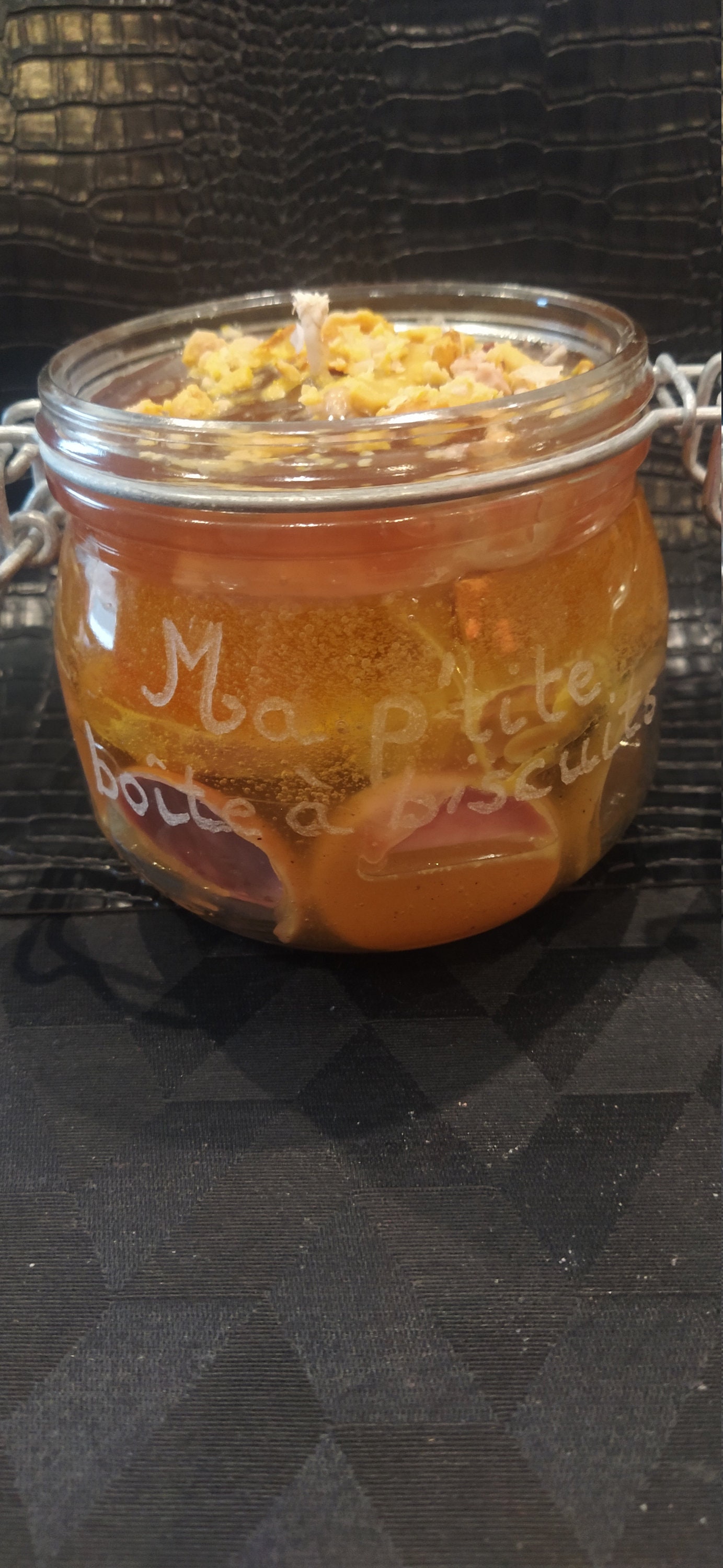 Bougie Ma P'tite Boite à Biscuits/Bougie Artisanale/Création Originale/Gel de Paraffine/Bocal Verre/