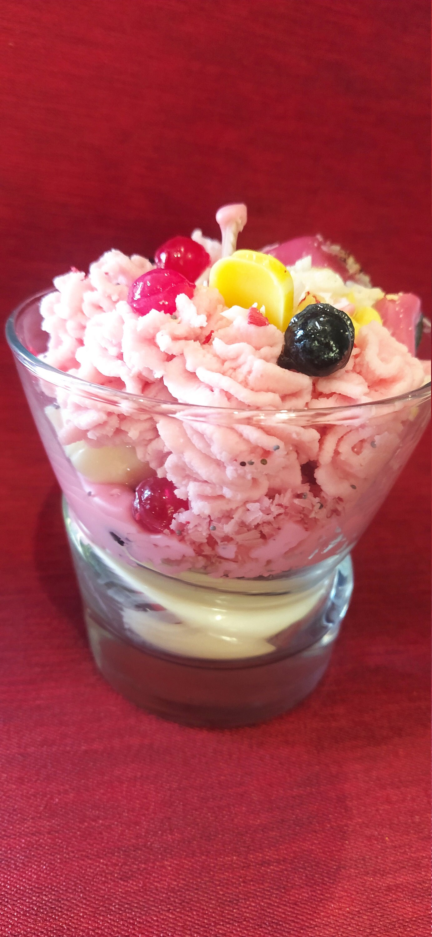 Série Gourmande Fruitée/Bougie Fruits/Création Originale Gourmande/Couleurs/Fruits/Fraise/Citron Mer