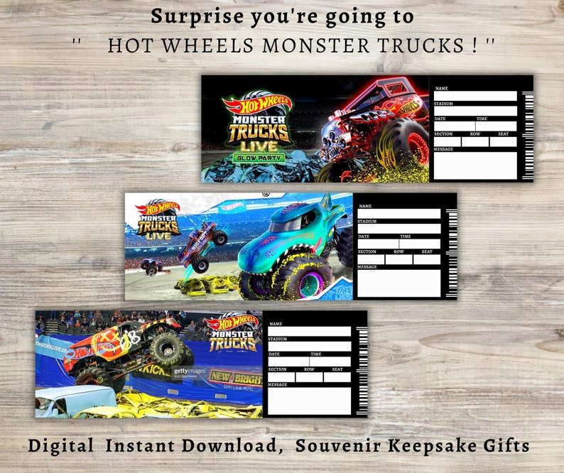 Printable HOT WHEELS MONSTER Trucks Surprise Trip Gift Ticket Etsy Printable HOT WHEELS MONSTER Trucks Surprise Trip Gift Ticket Etsy