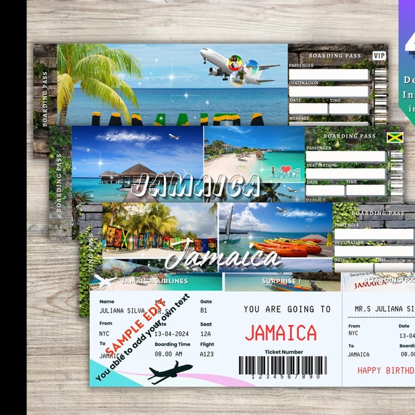 Jamaica Airline Ticket Template Etsy