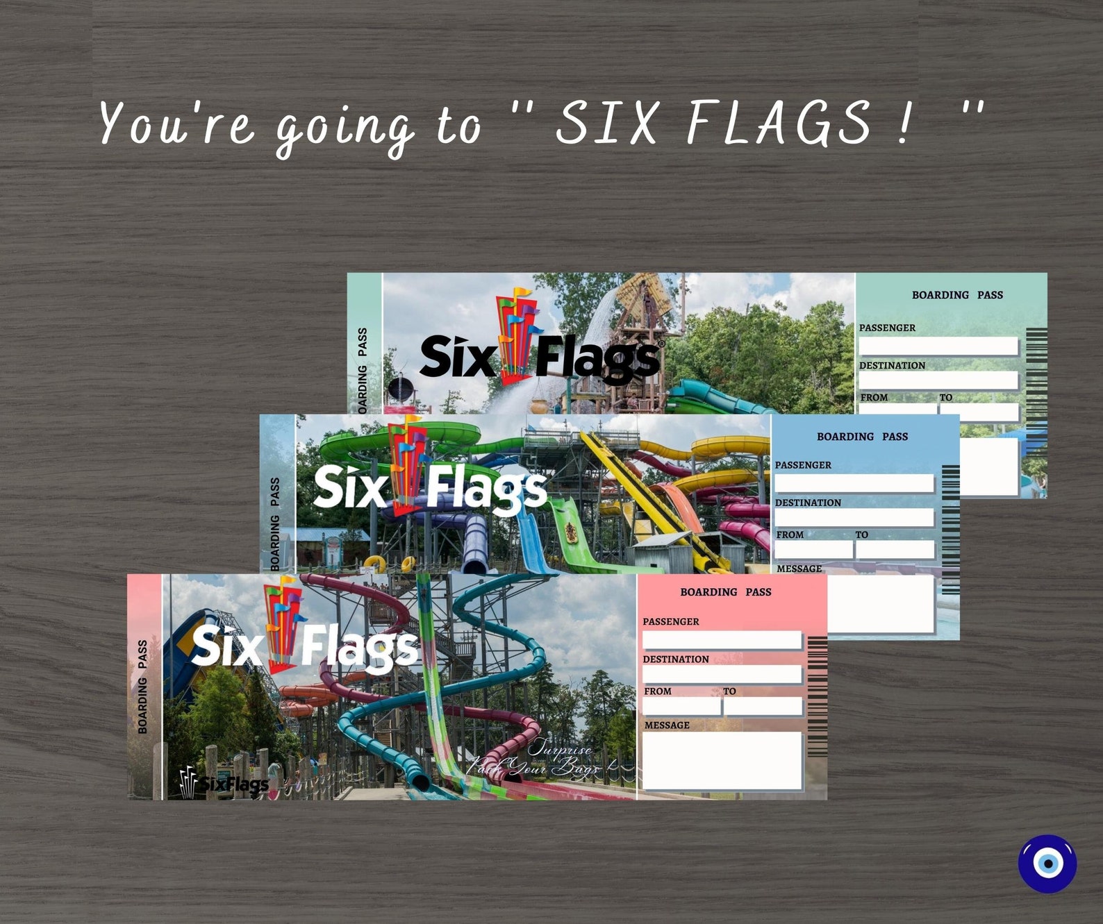 Printable SIX FLAGS Surprise Gift Ticket. Editable Boarding Etsy