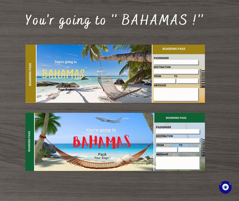 Printable BAHAMAS Surprise Trip Gift Ticket. Boarding Pass. Etsy