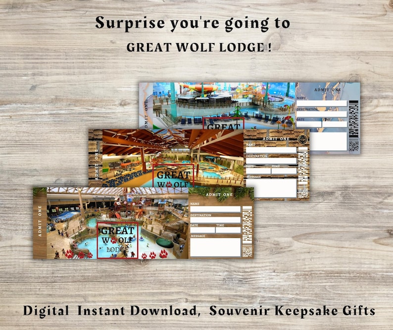 Printable GREAT WOLF LODGE Surprise Gift Ticket. Editable Etsy