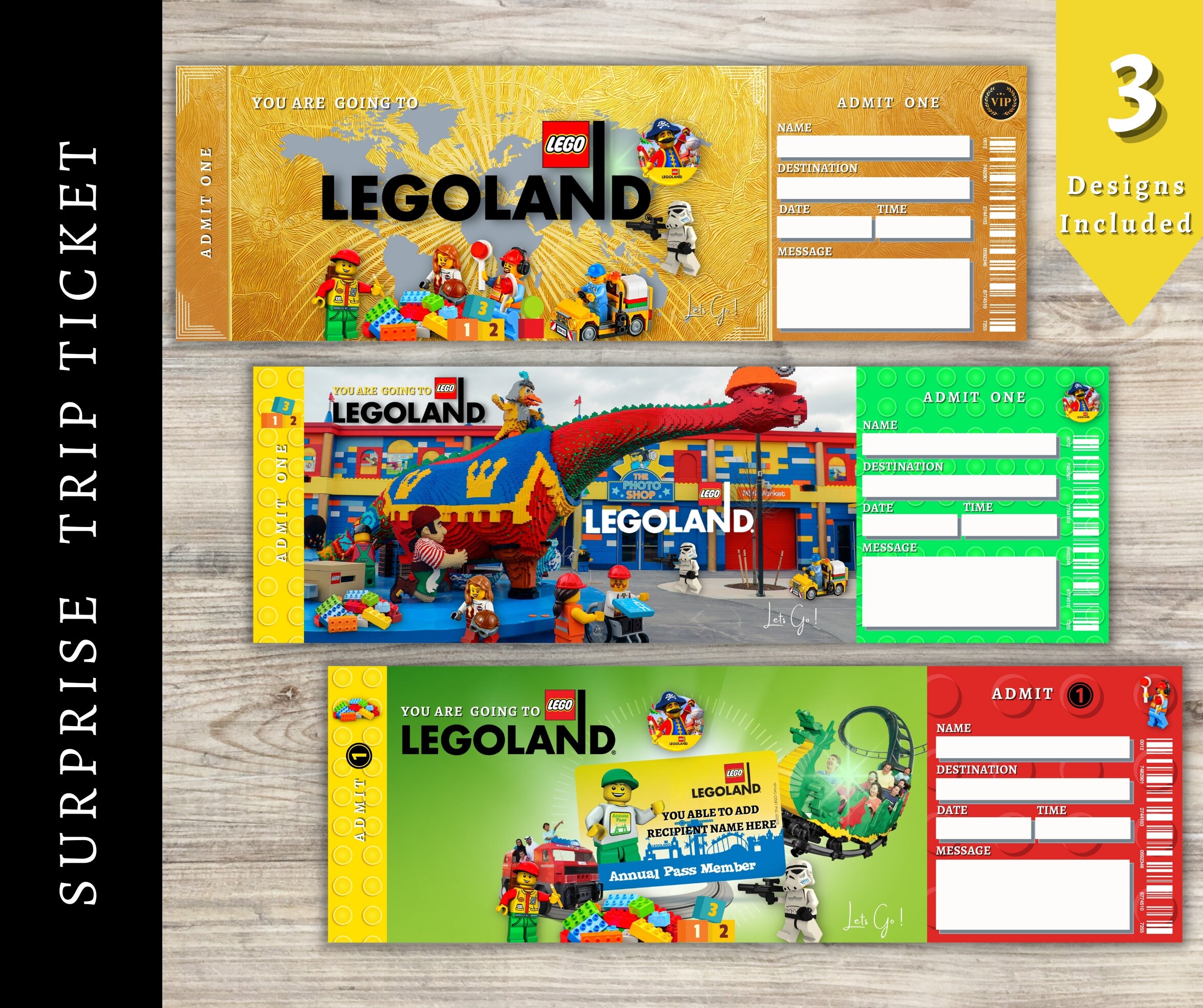 Printable LEGOLAND Surprise Trip Reveal Tickets Editable Gift Etsy de