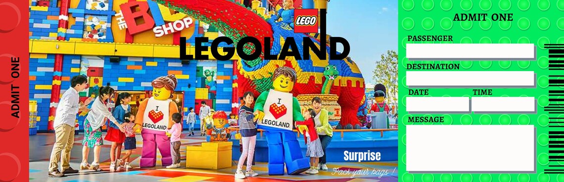 Printable LEGOLAND Surprise Trip Reveal Tickets editable Gift Etsy UK