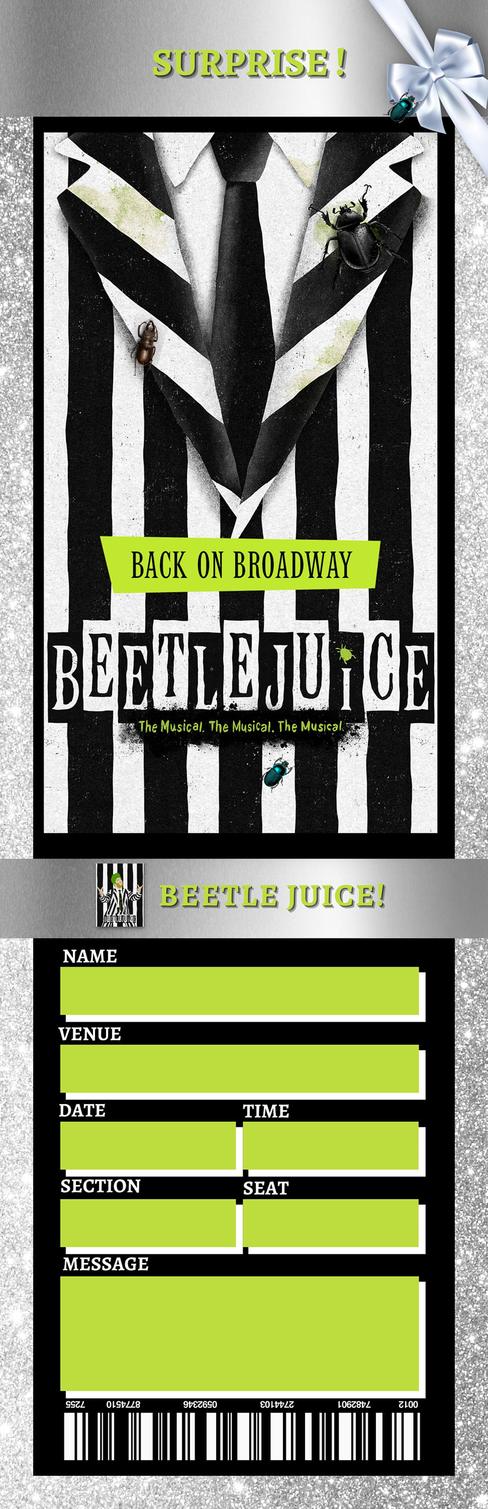 Printable BEETLEJUICE Broadway Surprise Ticket. Editable Etsy