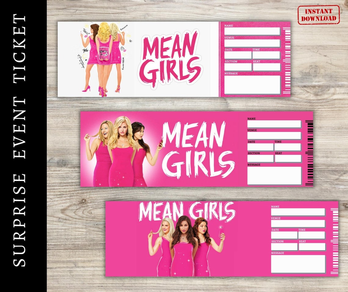Printable MEAN GIRLS Broadway Surprise Ticket. Editable Etsy