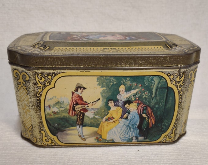 Vintage de Gruyter tea canister - vintage tea tin - romantic tin - antique tea tin - victorian style tin - tea canister with hinged lid