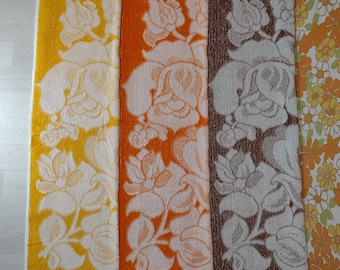 NOS Vintage oranje, gele en bruine handdoeken/Midcentury handdoeken/flowerpower handdoeken/jaren zeventig handdoeken/NIEUWE Vintage dode inventaris handdoeken