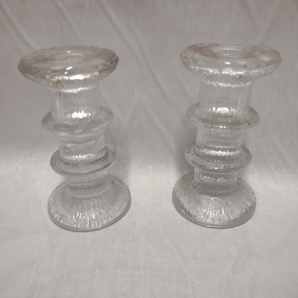 Set of 2 Vintage Scandinavian Iittala Glass Candlestick Holders - Danish candlestick Holders - Midcentury Glass candle holders - Glassware