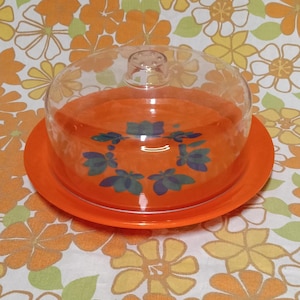 Vintage Orange Emsa Cheese Plate with Dome  / 70s Plastic Cheese Bell / Retro Orange Cheese Tray with Lid / West-Germany Cheese Plate