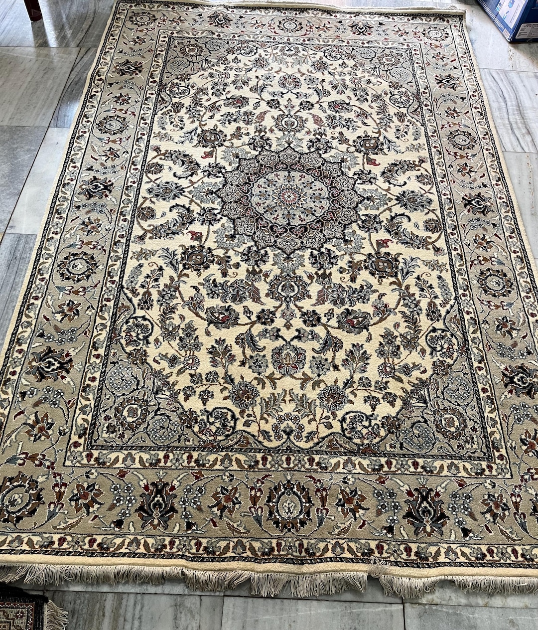 Hand-knotted Ivory Nain Persian Rug: Floral Medallion, Wool Area Rug - Etsy