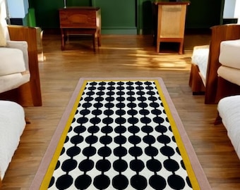 Hand Tufted Geometric Area Rug, Black Ivory Abstract Living Room Rug