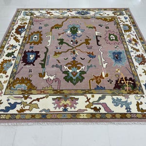 Pink Oushak Wool Rug: Modern Colorful Turkish Carpet