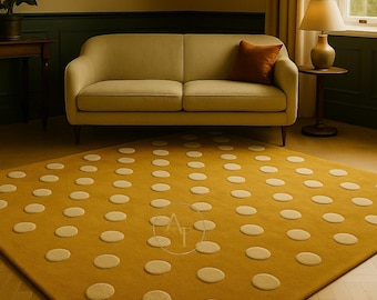 Modern Gold & Ivory Tufted Wool Rug | Modern Wave Shape Handmade Area Rug Best for Living Room Bedroom Home and Office