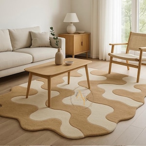 Abstract  Irregular Shaped Tufted Wool Rug With Wave Pattern ,For Living Room Bedroom 100% Newzealand wool Available in 6x9,8x10,9x12etc.
