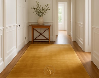 Solid Honey Gold Handloom Silk (Viscosi) Rug - Luxury Area Rug for Living Room & Bedroom - Soft High-Sheen Modern Carpet - Custom Size