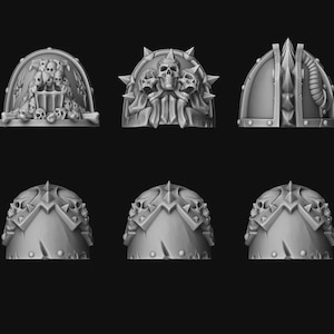 Conjunto de hombreras de ciencia ficción Hasher: mejora de resina para miniaturas con armadura de poder de 28 mm.